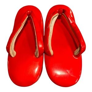 Vintage Japanese Red Lacquer Geta Sandals 23cm Wooden‎ Kimono Shoes